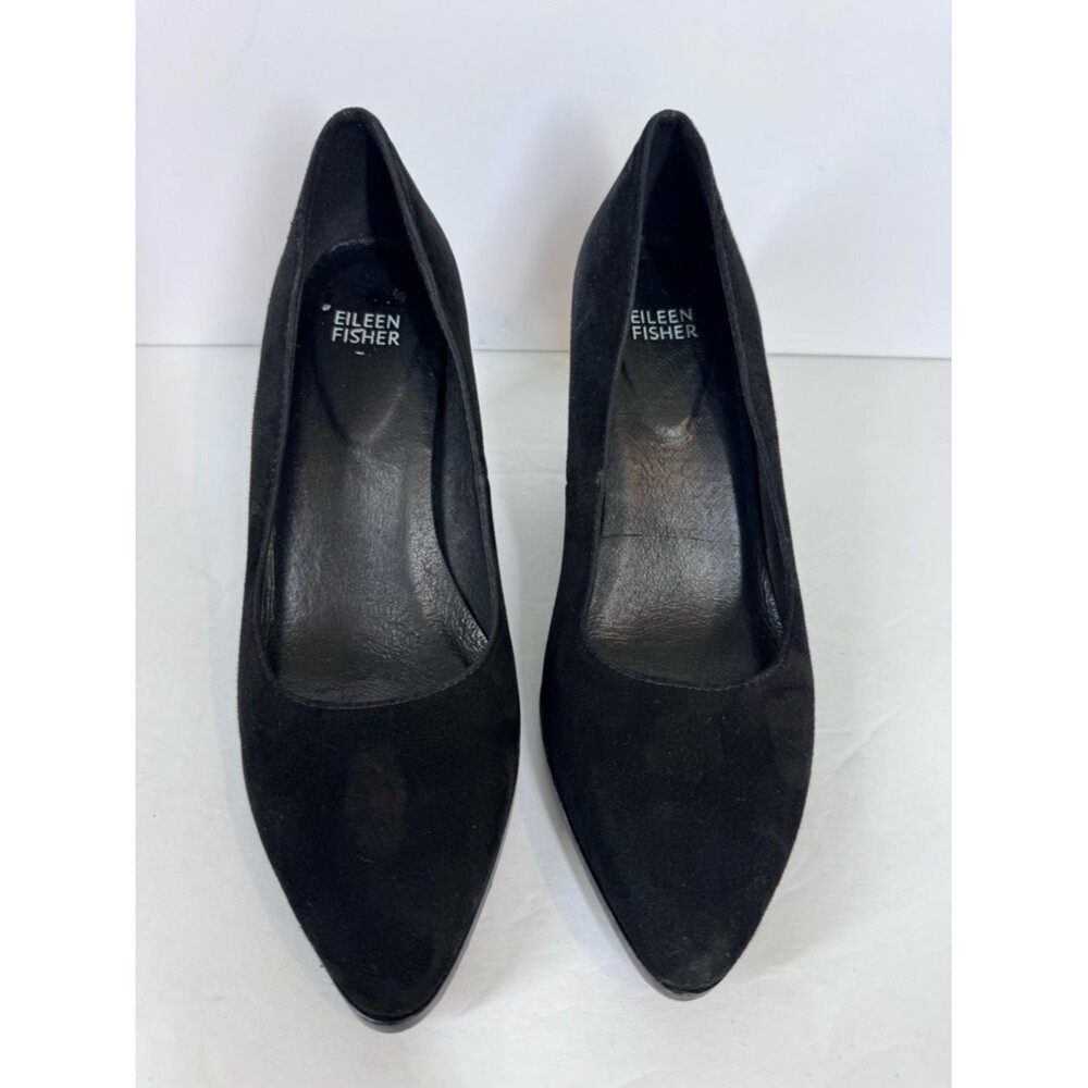Eileen Fisher Black Suede Hawk Block Heel Pumps Career Lagenlook Women's Size 8 - Picture 3 of 10
